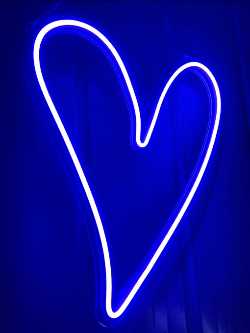 blue heart neon sign