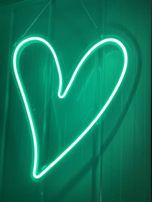 green heart neon sign